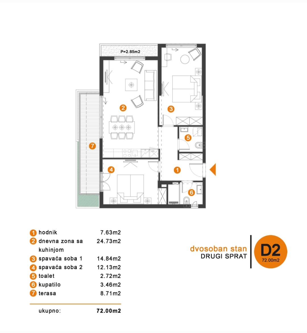 Квартира Мрчевац 72м2 - 2