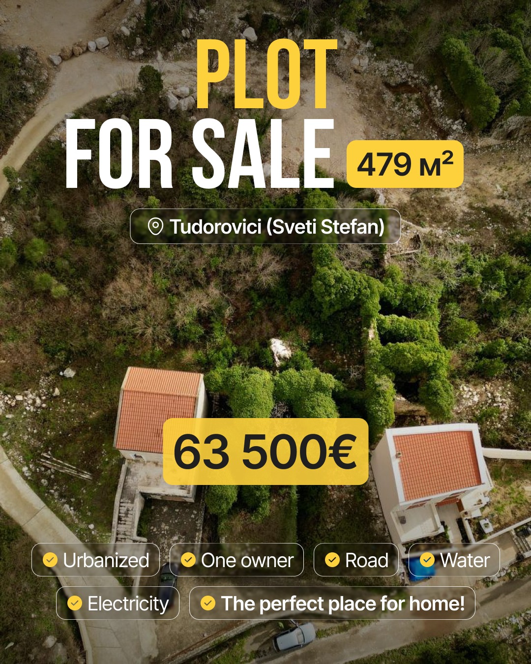 Urbanized Plot 479m², Tudorovići - Budva