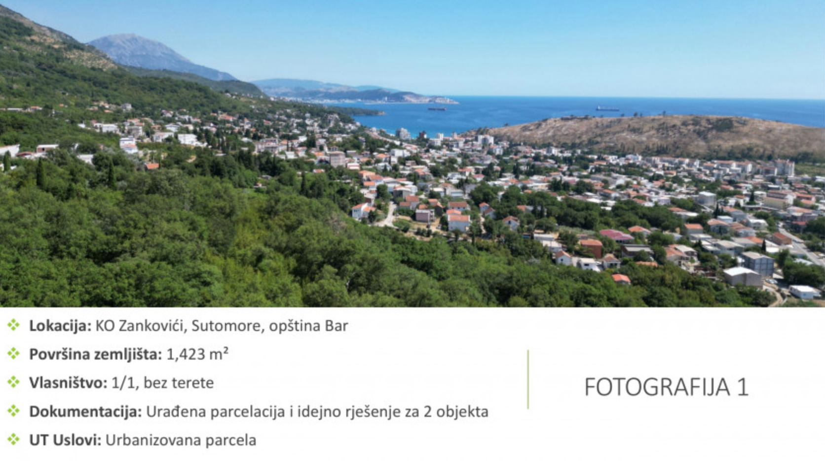 Urbanized Plot 1,423 m2, Sutomore, Bar - 2